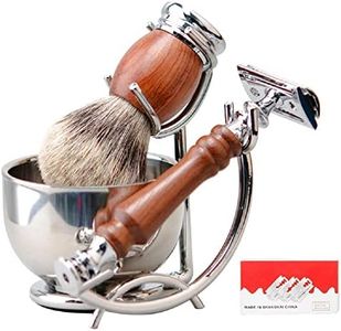Kit De Rasage Humide pour Hommes,Rasoir de Sûreté Luxe et Support de Brosse avec Bol de Savon et Brosse de Rasage pour Cheveux de Blaireau et 10*Lame Ensemble Cadeau pour Votre Homme,Mari,Père,Frère