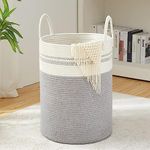 Brishtl® Woven Rope Laundry Hamper Basket, Baby Nursery Hamper For Blanket Storage, Clothes Hamper For Laundry In Bedroom,Hall ( Extra (100L) (18"X18"X24"),(Grey Mix))