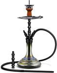 Hookah Set Luxury Modern Glass Hookah with Washable Silicone Hookah Hose Clay Hookah Bowl Screen Charcoal Holder Stylish Coal Tongs Detachable Middle Stem 4 Hose Adapters Easy Set Up Big Cloud