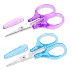 2 Pack Small Sewing Scissors Stainless Steel Crafting Scissors Sharp Scissors with Cover, Precision Portable Scissors for Embroidery Quilting Sewing Knitting Crafting (Blue + Purple)