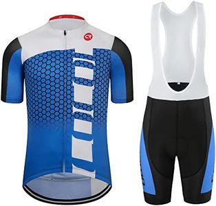 Coconut Ropamo CR Men's Cycling Jersey Set Road Bike Jersey Zipper Pocket Bib Shorts with 3D Padded Cycling Clothing Kit Set (Blue/Black, M)