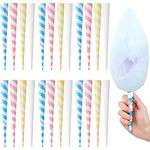 Cotton Candy Cones Striped White Cotton Candy Sticks Paper Cotton Candy Floss Sugar Cane Sticks Colorful Cotton Candy Cones for Cotton Candy Making Accessories Party Supplies (100)