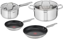 Tefal, Virtuoso Induction Stainless Steel 4pce Set, E491S474, Fixed Handles SS, 3x Stronger Titanium Non-Stick Coating, Thermo Signal ™ technology, Suitable for All Cooktops, Dishwasher Safe