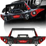 YITAMOTOR Front Bumper Compatible with Jeep Wrangler 2007-2018 JK & JKU Unlimited, Rock Crawler Bumpers w/LED Light & 2x D-Rings & Winch Plate & Paintable Trim