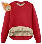 TACVASEN Women Casual Sweatshirts Long Sleeve Pullover Cute Crewneck Fleece Lined Thermal Shirts Tomato Red, XL