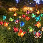 KOOPER Solar Lights Outdoor, 3 Pack Garden Solar Butterfly Lights Outdoor with 2 Lighting Modes, Sway by Wind, Color Changing LED Solar Lights Outdoor for Patio Yard Lawn Garden Christmas Decoration