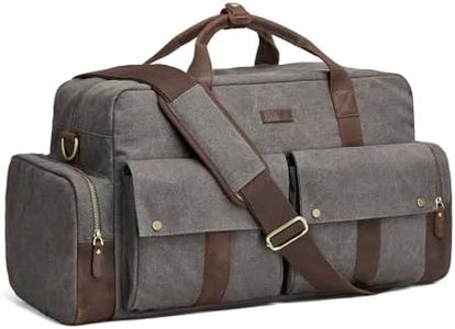 S-ZONE Unisex 56L Duffle Bag Canvas Travel Bag Carry on Leather Trim Overnight Weekender Bag Sports Bag for Travel Weekend Holiday, Grey