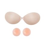 Women Adhesive Strapless Bras Push Up Invisible Bra Stick On Bra Reusable Silicone Skin Friendly Sticky Bra & 2Pcs Nipple Covers Padded for Evening Backless Dress