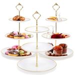 Goaste 3 Pack Tiered Cupcake Stand, Plastic Cupcake Stand Tower, 3 Tier Round Shape Dessert Serving Tray, White Cookie Candy Buffet Stand for Tea Party, Baby Shower, Wedding, Birthday, Christmas