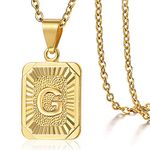 Trendsmax Rectangle Initial Letter Pendant Charm for Mens Womens Gold Plated Capital Letter Pendant Necklace Rolo Chain 18inch