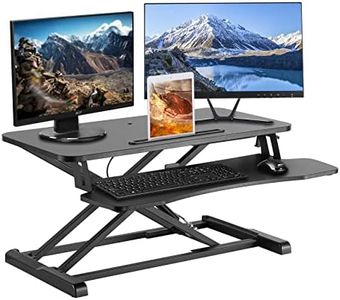 PrimeCables 32 inches Standing Desk Converter, Height Adjustable Desk Riser with Removable Keyboard Tray, Dual Monitor Arm Hole, Notebook Slot for Office Home Desk Workstations