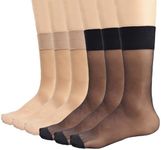 Mcool Mary Womens Nylon Sheer Socks Nude Crew Stocking Ultra Thin Cool See Through Calf High Silk Socks for Women 6Pack, 6pairs(nude+black)