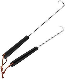 HaSteeL Meat Hook Flipper Set of 2, Stainless Steel Pigtail Food Flipper Turner 12Inch & 17Inch, BBQ Accessories Great for Grilling Smoking Frying, Long Body & ABS Handle, Easy to Clean & Left Handed