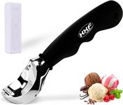 KXF Stainless Steel Ice Cream Scoop with Non-Slip Rubber Grip Heavy Duty Ice Cream Spoon Sturdy Icecream Scooper Cookie Fruit Scoop for Cookie Dough, Mash Potatoes, Melon Balls, Dishwasher Safe(Black)