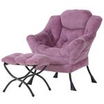 Welnow Lazy Chair with Ottoman, Modern Lounge Accent Chair with Armrests and a Side Pocket, Leisure Upholstered Sofa Chair Set, Reading Chair with Footrest for Small Space, Corner Chair, Plush Purple