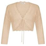 GRACE KARIN Women’s Summer Tie Front Short Cardigan Knit 3/4 Sleeve Cardigan Bolero Shrug Sweater Lightweight Light Apricot M