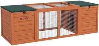 PawHut Rabbit Bunny Hutch Indoor Outdoor, Wooden Small Animal Cage Guinea Pig House with Double Main House, Openable Tops, Asphalt Roofs, 55" x 20.5" x 18", Orange