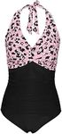 Bslingerie® Ladies Retro Push Up Monokini One Piece Swimwear (M, Pink & Black)