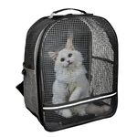 Risan Pet Cat & Small Dog Puppy Kitty Shihtzu Rabbit Breathable Carriers for Breathable Airline Travel Approved Hard Mesh Air Ventilation Backpack Size 16x13x9 inch Black