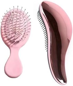 2 Pcs detangling brush, hair brush, anti-tangle massage comb, hair styling tool for women men and children, for all hair types - dry and wet hair. (Champagne + Pink)