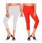 Combo Pack of 02 Capris/Leggings for Women/Girls in Style 3/4 (in, Alpha, XS, Regular, White & Red)