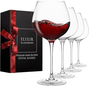 ELIXIR GLASSWARE Red Wine Glasses - Extra Large Crystal Wine Glasses 4 Set, Hand Blown - Long Stem Giant Wine Glass Set of 4 - Wine Tasting, Wedding, Anniversary - 22 oz, Clear