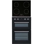 SIA DO102 60cm Black Built In Double Electric Fan Oven With Digital Timer & SIA INDH60BL 60cm Black 4 Zone Touch Control Induction Hob & Child Lock