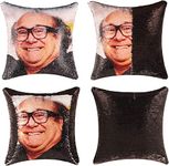 Rackynass Danny Devito Funny Sequin Throw Pillow Cover Magic Reversible White Elephant Gifts Sequin Pillow Case Decorative Cushion Cover Glitter Accent Pillow 16x16 Inches