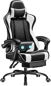 Homall Gaming Chair, Video Game Chair with Footrest and Massage Lumbar Support, Ergonomic Computer Chair Height Adjustable with Swivel Seat and Headrest (White)