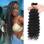 Flyroseing Human Braiding Hair, Deep Wave Human Hair Extensions For Braiding, No Weft Knotless Boho Braids Human Hair Extensions Goddess Braids Extensions Hair 2 Bundles 100g (18 Inch, Natural Black)