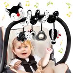 Kulveanju Spiral Pram Toys for Babies - Black and White Pushchair Stroller Car Seat Crib Toys for Baby Boys Girls 0 3 6 9 12 Months, Plush Activity Rattle Hanging Toy Sensory Gift for Newborn Infant