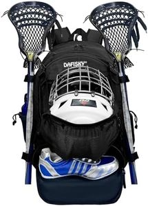 DAFISKY Lacrosse Backpack Field Hockey Equipment Bag,2 Stick Holders,Helmet Holder&Separate Ventilated Shoe Compartment Holds All Lacrosse Gear,Ergonomic Comfort Waterproof Durable for Youth Men Women