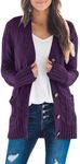 MEROKEETY Women's 2024 Fall Long Sleeve Cable Knit Sweater Open Front Cardigan Button Loose Outerwear Plum