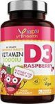 Kids Vitamin D3 1000 iu High Strength - Chewable Raspberry Flavour Vitamin D for Kids 4-12 Years, Vegan Society Registered Tablets not Gummies - 2 Months Supply - Made in The UK by YrHealth