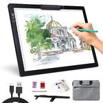 A4 Light Box Drawing - Tracing Light Pad with Carry Bag, Stand and Top Clip, Stepless Dimmable 6 Levels Brightness Wireless Light Board Battery Powered LED Light Pad for Diamond Painting Sketching