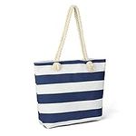 AFKOMST Waterproof Beach Bag Canvas Stripe Rope Handles with Top Zipper Closure Shoulder Beach Tote Bags