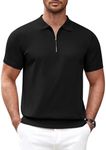 COOFANDY Mens Knit Polo Shirts Short Sleeve Quarter Zip Polo Casual Collar T Shirts Retro Polo Shirt Classic Golf Shirt, Solid- Black, Medium