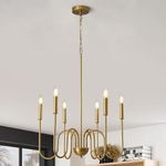 WOKE Modern Adjustable Height Chandelier Light Fixture, Gold, 6 Candle Style Lights, Suitable for Bedroom, Living Room, Dining Room or Hallway (Bulb not Included)