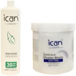 ICAN LONDON PROFESSIONAL CREAM PEROXIDE 30 VOL 9% 1000 ML + RAPID BLUE POWDER BLEACH (JAR) 500 G SET
