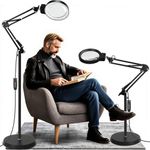 10X/30X Magnifying Glass with Light and Stand, 2-in-1 Floor Lamp with 72 Adjustable Brightness LED Bulbs, Flexible Standing Lamp (Folding Arm Style)