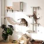 4-in-1 Cat Shelves, Sturdy Cat Wall Furniture, Cat Climbing Wall for Indoor Cats, DIY Cat Wall Shelves with Cat Bridge, Cat bed, Scratching Post, Save space, Beige, Holds Up to 10kg