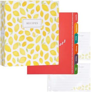 Jot & Mark 3 Ring Recipe Binder 8.5" x 9.5" | Full-Page with Clear Protective Sleeves and Color Printing Paper for Family Recipes (8.5" x 9.5" Recipe Binder, Lemon Twist)