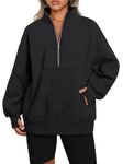 Famulily Ladies Sports Sweatshirts Half Zip Stand Collar Loose Hoodies Long Sleeve with Thumb Holes Pullover Tops Black M