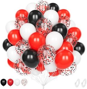 Ballon Noir Rouge, 60 Pièce 12 Pouces Mat Blanc Rouge Confettis Latex Hélium Ballon pour Garçon Homme Anniversaire Baby Shower Mariage Douche Nuptiale Diplôme La Déco Fête