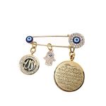 ZKDC Muslim Islam AYATUL KURSI Allah Turkish Evil Eye Hamsa Hand of Fatima Stainless Steel Brooch pin