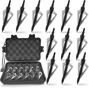 AREYCVK Archery Broadheads, 100 Grains Screw in Arrow Archery 3 Blades Hunting Heads Arrow Tips Compatible Crossbow& Compound Bow with Broadhead Storage Case (12PCS) (Black)