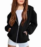 Arshiner Tween Girls Soft Zip-Up Hoodie Sweatshirt Black Winter Sporty Hoodies with Kangaroo Pocket for 12-13 Years