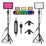 EMART RGB Video Light 2 Pack, 10 Common Light Effects, Portable Dimmable 5500K LED Photography Light with Adjustable Tripod Stand for Desktop Portrait Shooting YouTube DSLR Lighting