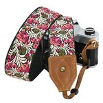 Padwa Lifestyle Classic Crazy Horse Art Cowhide Head Camera Strap - 2" Wide Jacquard Embroidery Floral Vintage Camera Straps for Photographers, Adjustable Universal Camera Strap Fits DSLR Cameras