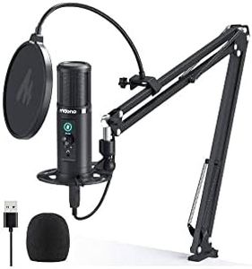 MAONO AU-PM422 USB Microphone, with Touch Mute Panel and Mic Gain Knob, Zero Latency Monitoring 192KHZ/24BIT Professional Cardioid Condenser Mic for Recording, Podcasting, Gaming, YouTube, Black